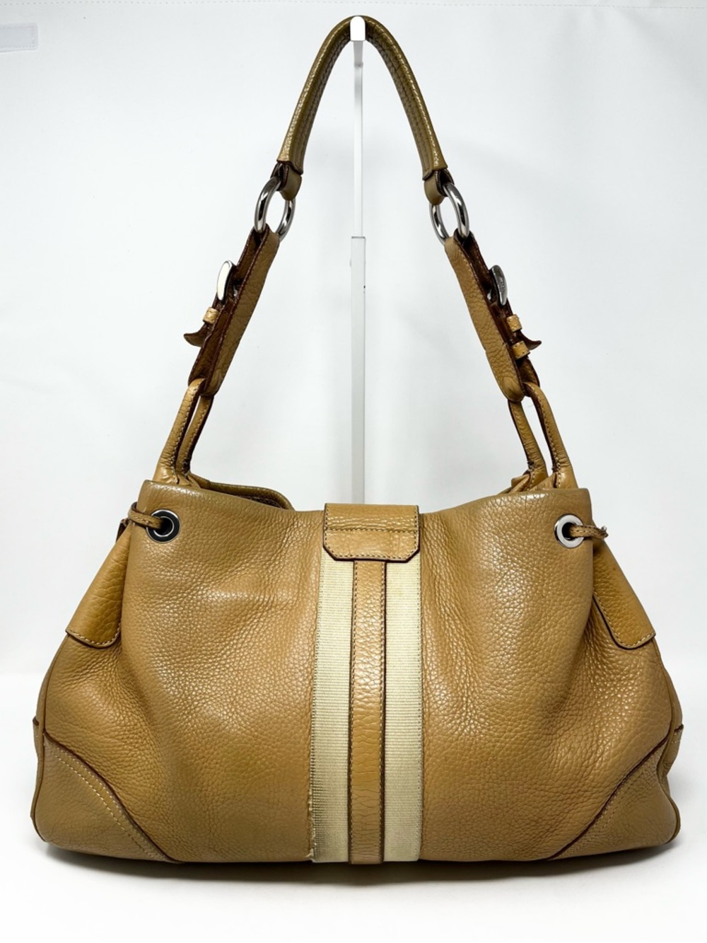 Authentic Vintage Prada 90s Brown Tan Triangle Logo Leather Shoulder Hobo Bag - Picture 8 of 16